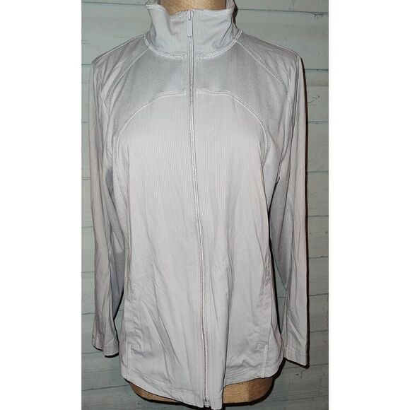 Chico's Zenergy Shadow Stripe Golf Jacket light grey-Size 1. US Size 8/10. - Picture 1 of 7